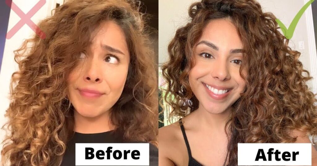 Before and after black curly hair care – frizzy vs healthy curls comparison