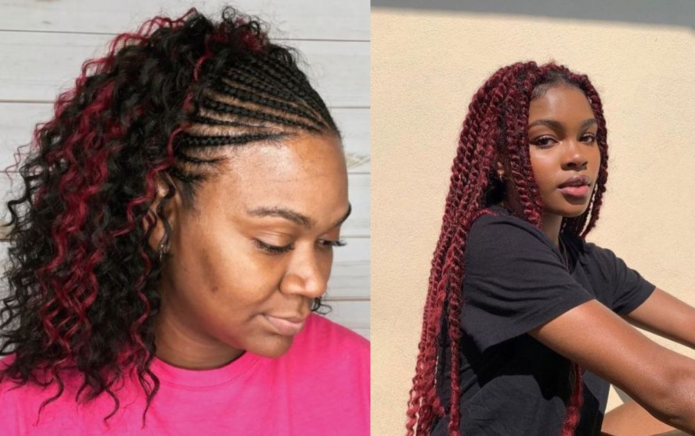 black hair with red highlights Braids and Twists