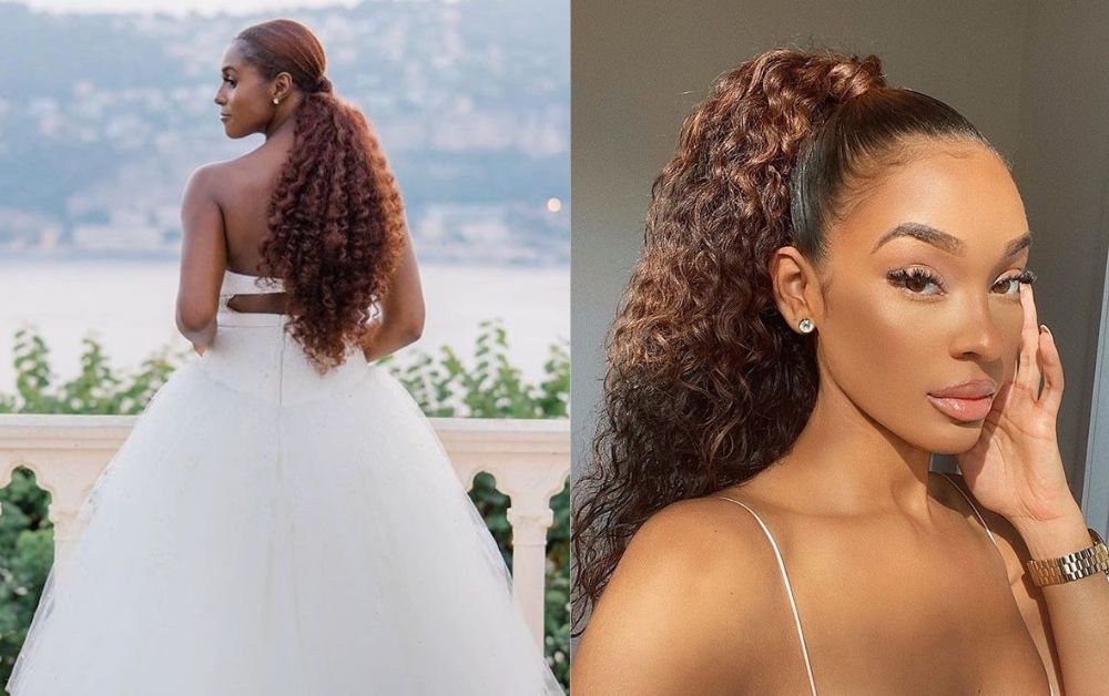 Black woman with curly ponytail at wedding, and workout setting, stylish and elegant