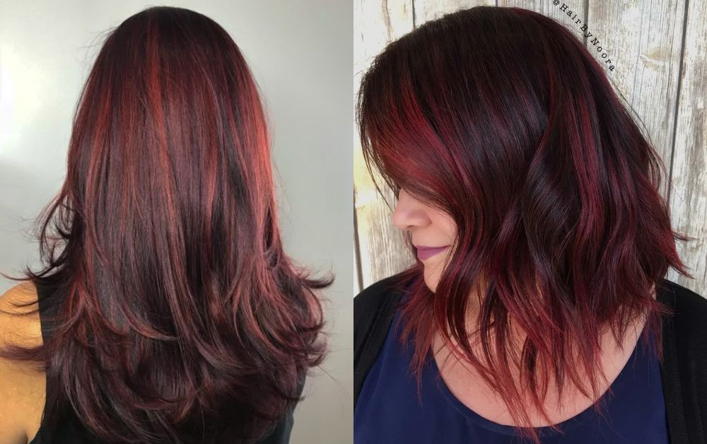Classic Red Highlights on Black Hair