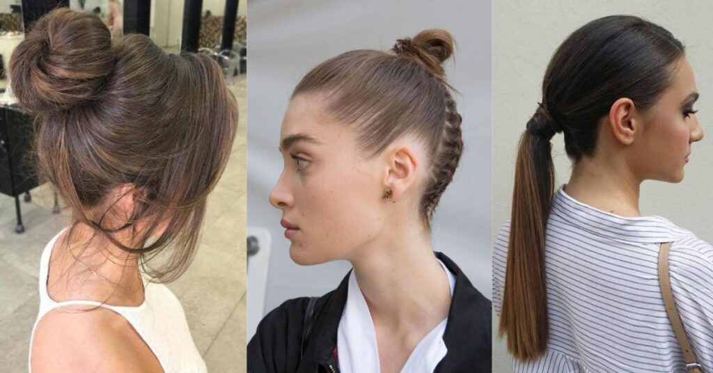 Collage of quick and easy everyday simple hairstyles for all hair types.