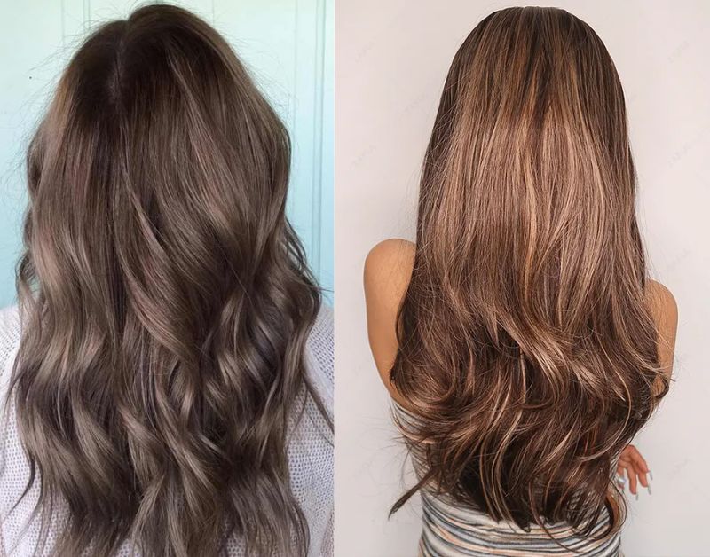 Hair color swatch showing low light shades for brown hair like espresso, ash brown, caramel