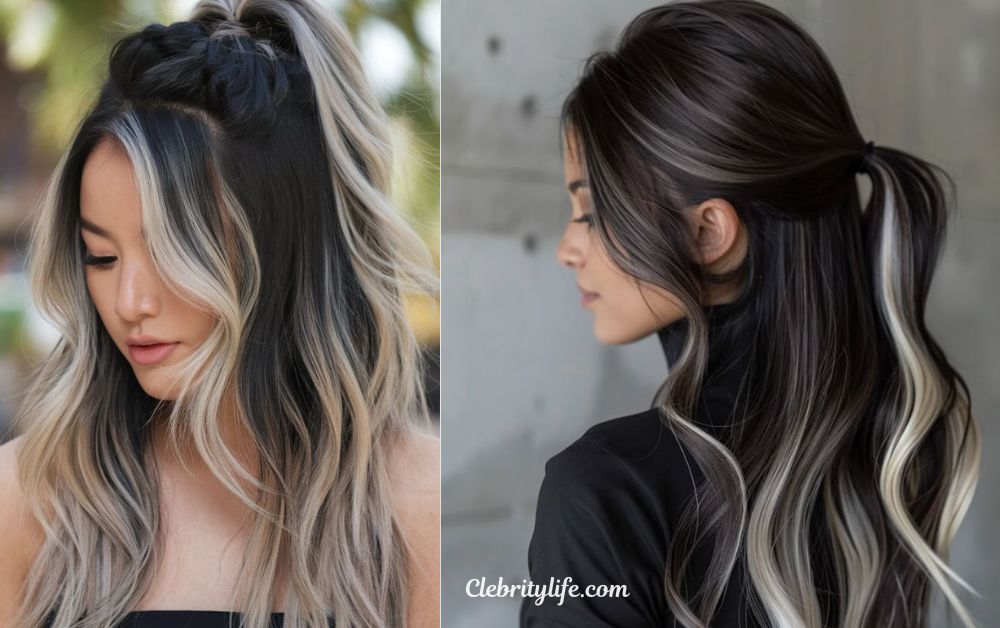 Beautiful Black Hair with Blonde Highlights Style Ideas  22 Icy Blonde Accents two beautiful looks