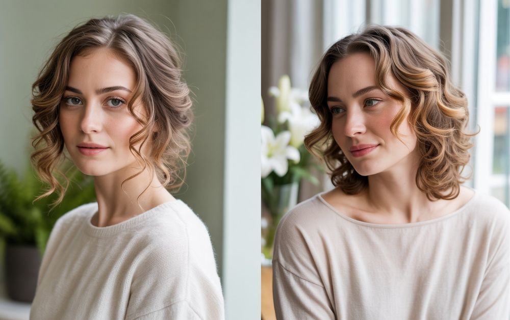 Loose romantic curls with side part for medium hair