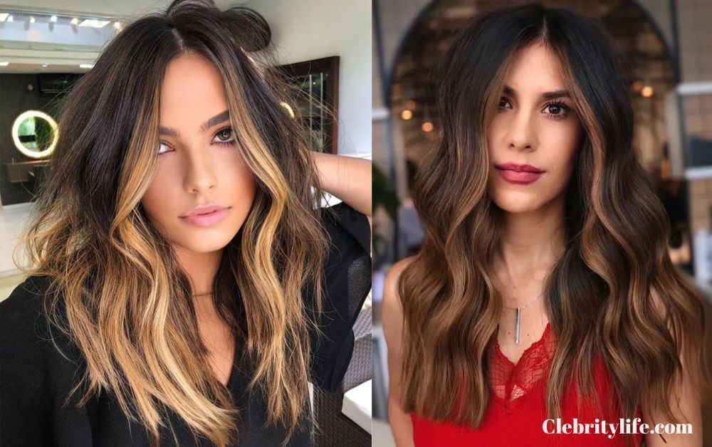 Black Hair with Highlights Caramel: Bold & Warm Look 4 Face-framing caramel highlights