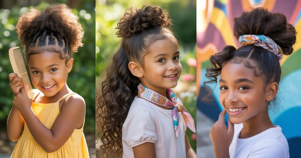 Natural hairstyle for kids with high puff style