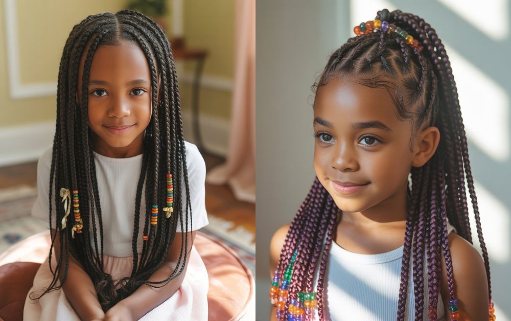 Protective natural hairstyle for kids with box braids