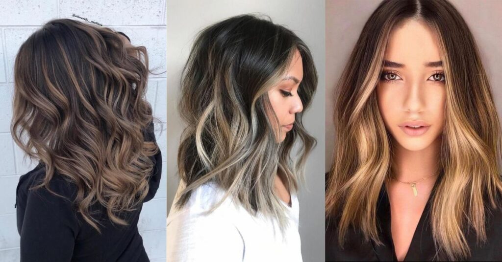 Shoulder length balayage hair highlights pastel tones
