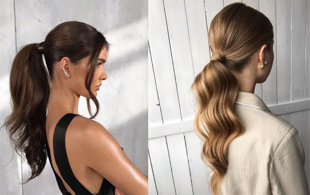 Sleek low ponytail for medium hair women
