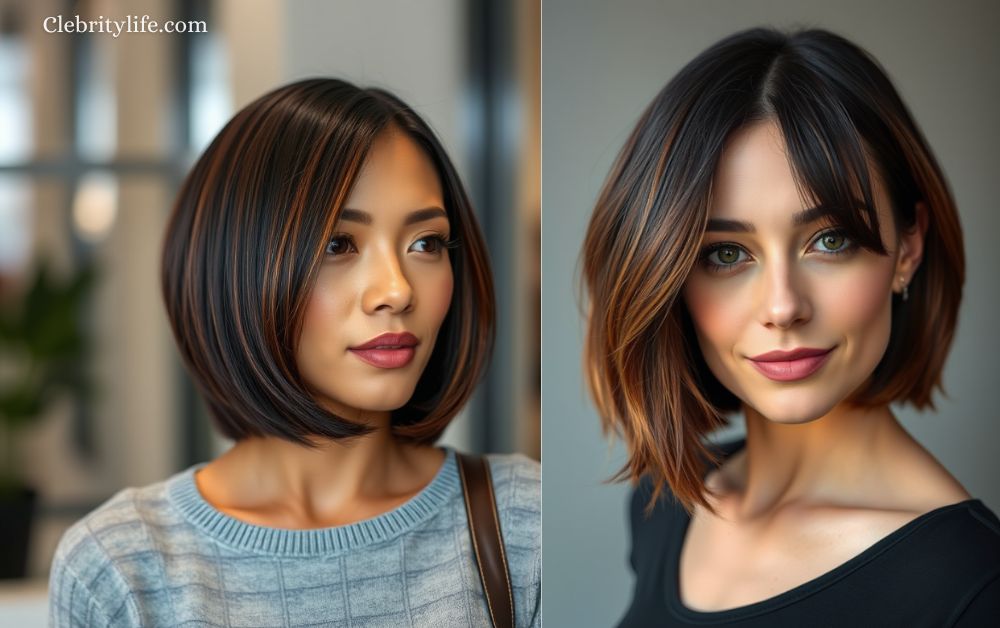 Two Rich Chestnut Highlights for Short Black Bob Styles