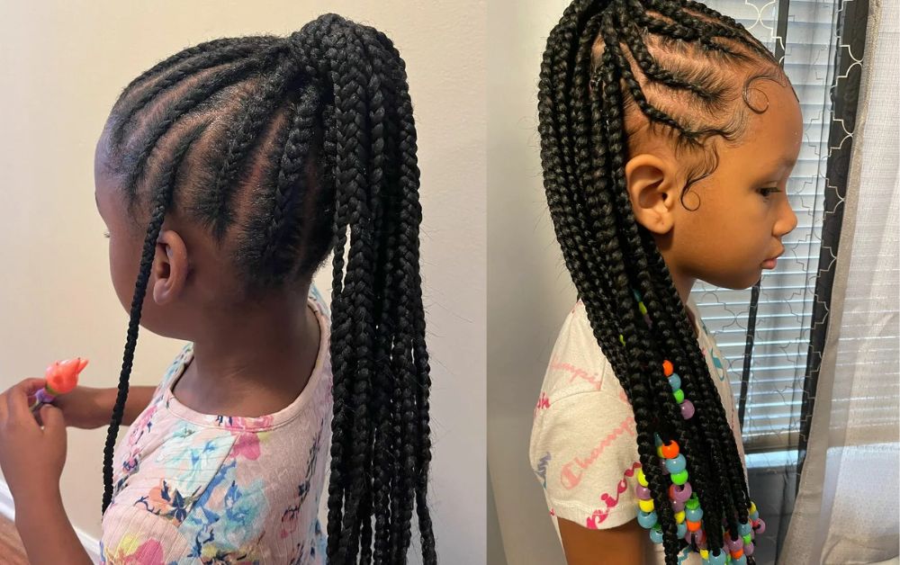 Two-strand twists with beads on natural Black children's hair
