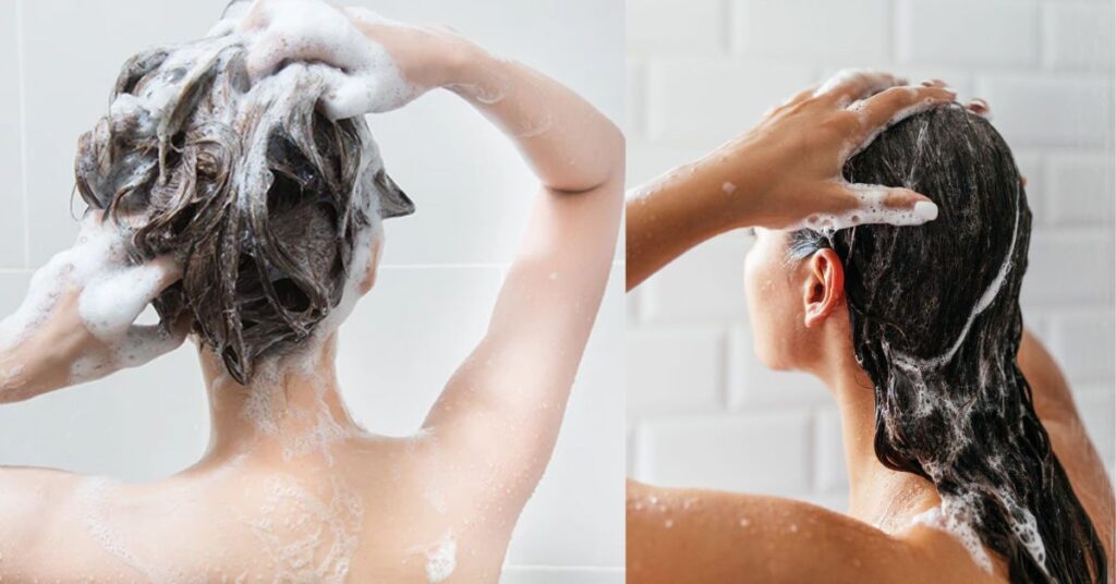 Woman deep conditioning black curly hair, using sulfate-free shampoo or mask