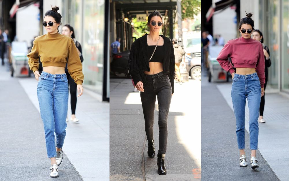kendall jenner signature outfit blazer high waist jeans fashion