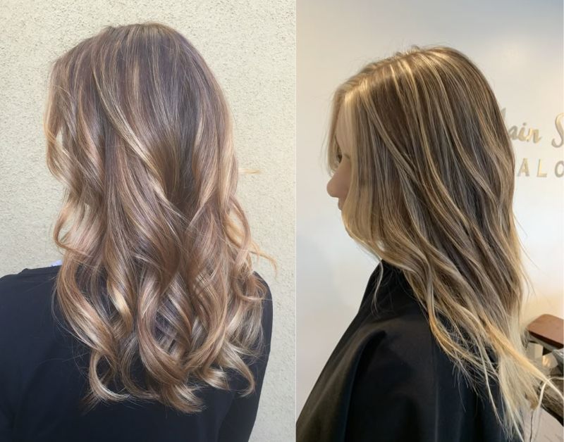 low lights using foil and balayage techniques on brown hair