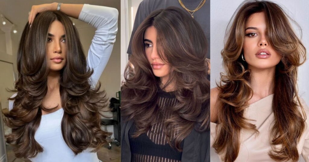 Butterfly haircut shown on various female face shapes