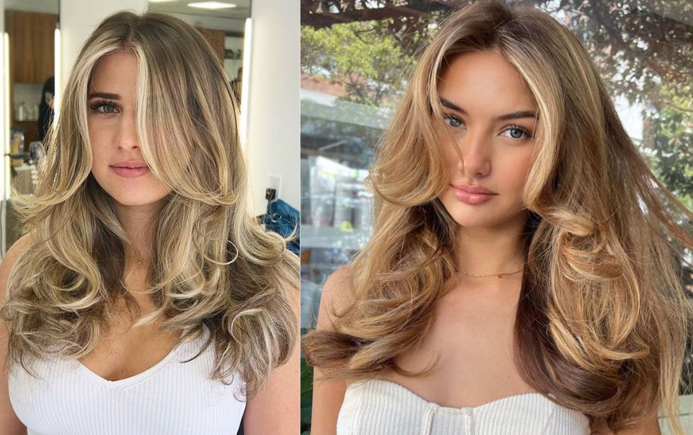 Butterfly haircut with light face-framing highlights