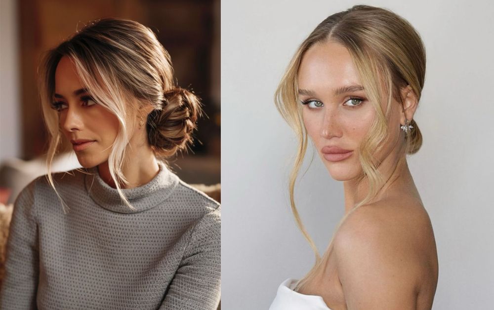 Classic low bun with face-framing strands hairstyle