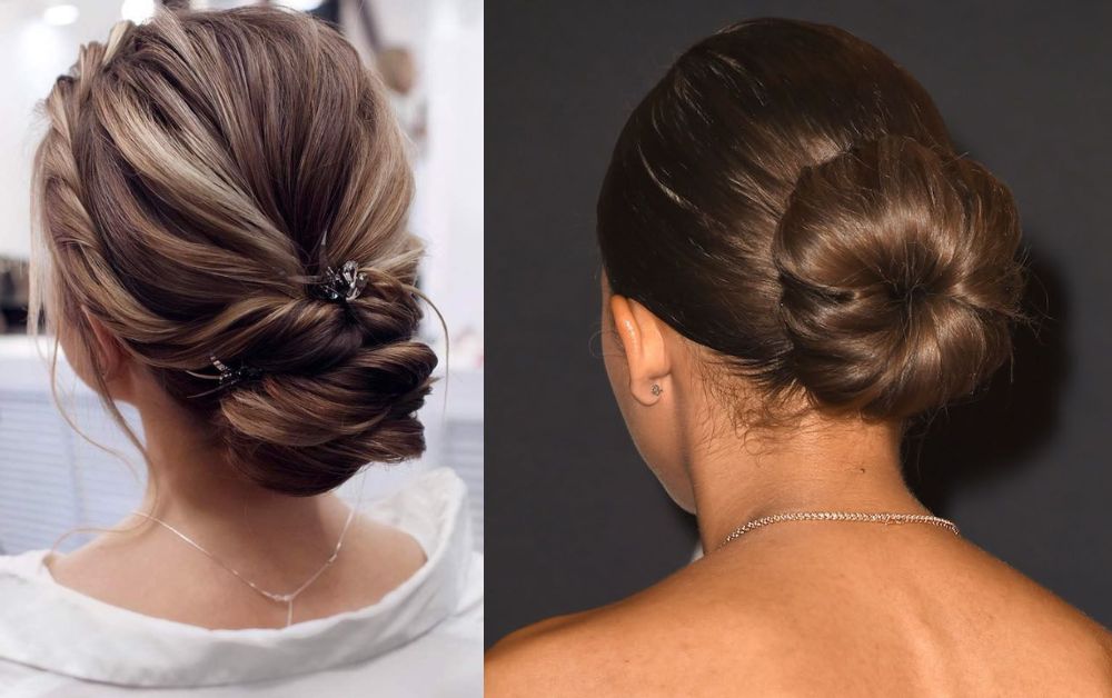 Classic low chignon hairstyle for medium hair