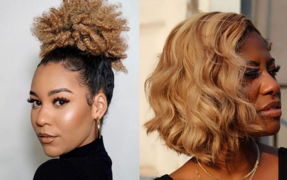 Curly Bob Hairstyles for Black Woman That Turn Heads 8 Colored curly bob hairstyle for black woman with blonde highlights