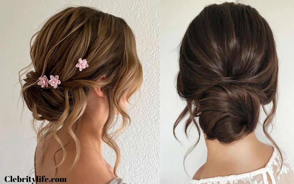 Elegant low bun created from textured waves