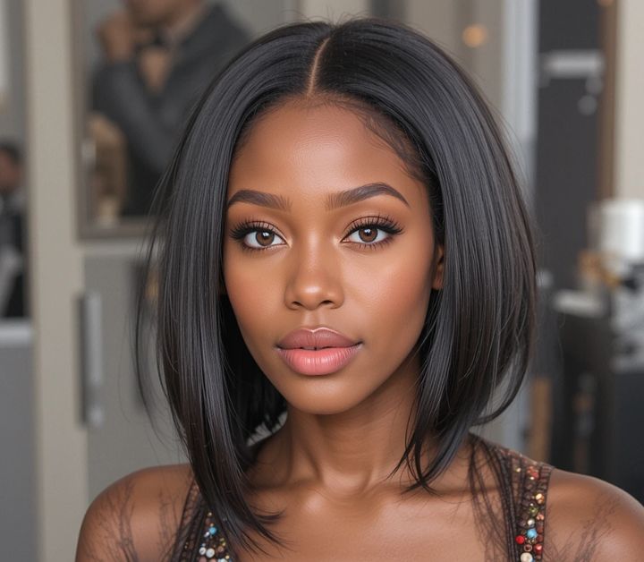 20 Stunning Short Hairstyles for Black Woman to Try in 2025 3 Elegant sleek bob haircut on Black woman with smooth straight finish.