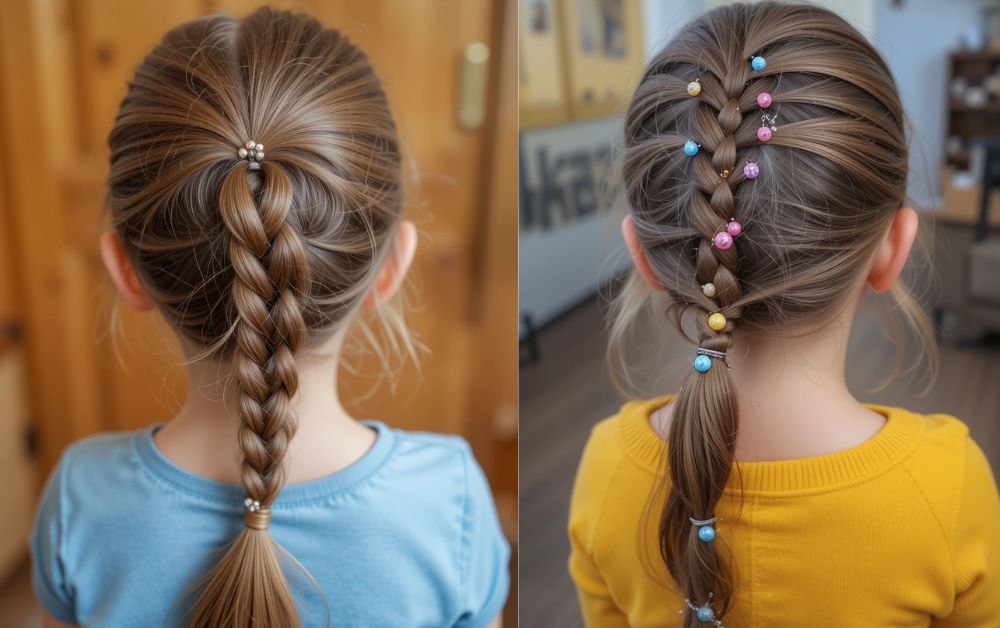 Ponytail Hairstyles for Kids: Cute and Easy Ideas 4 Kids braided ponytail with French braid and bead accents.