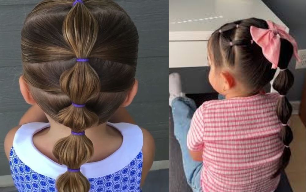 Ponytail Hairstyles for Kids: Cute and Easy Ideas 9 Kids bubble ponytail with multiple colorful sections.