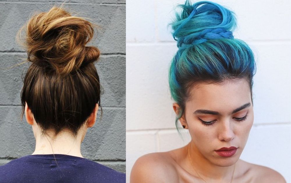 Messy top knot hairstyle for long hair