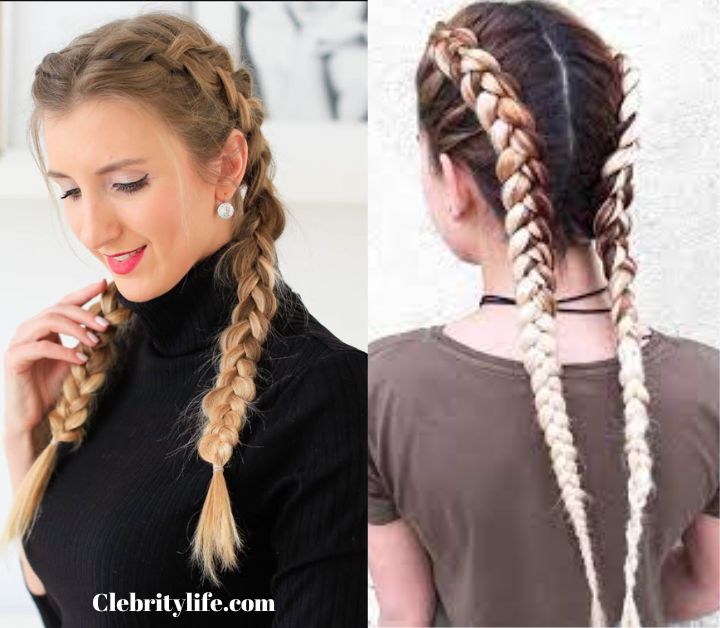 Playful double braids complement soft waves beautifully