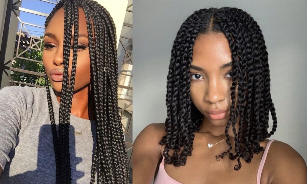 Protective natural hairstyle with box braids for Black women
