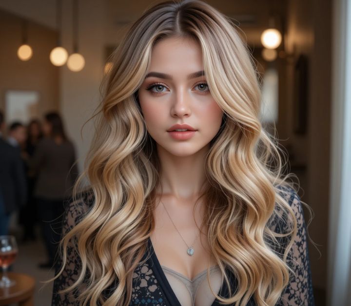 Romantic wavy long hair with loose curls.