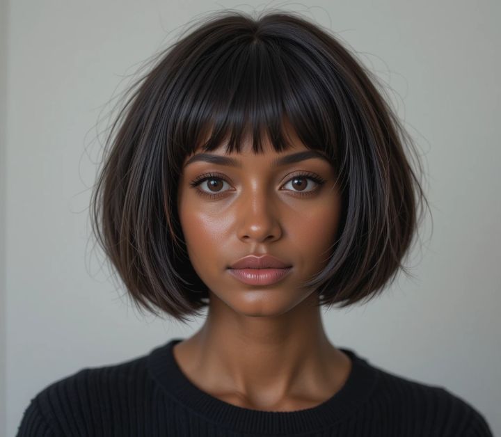 20 Stunning Short Hairstyles for Black Woman to Try in 2025 15 Rounded Bob with Bangs for black woman