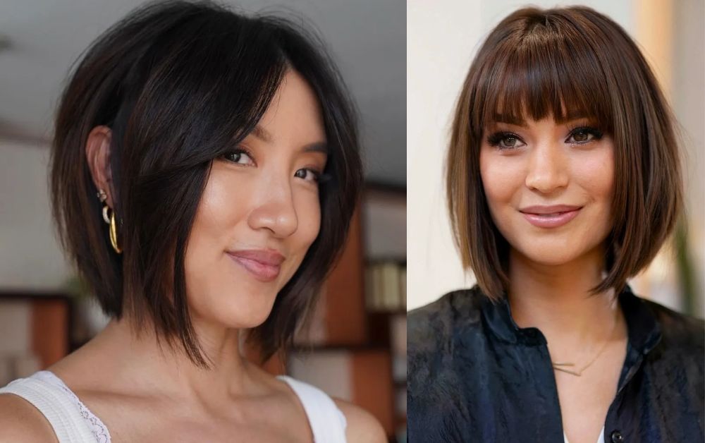 20 Trendy Styles Short Layered Haircuts With Bangs 5 Textured short bob with bold blunt bangs