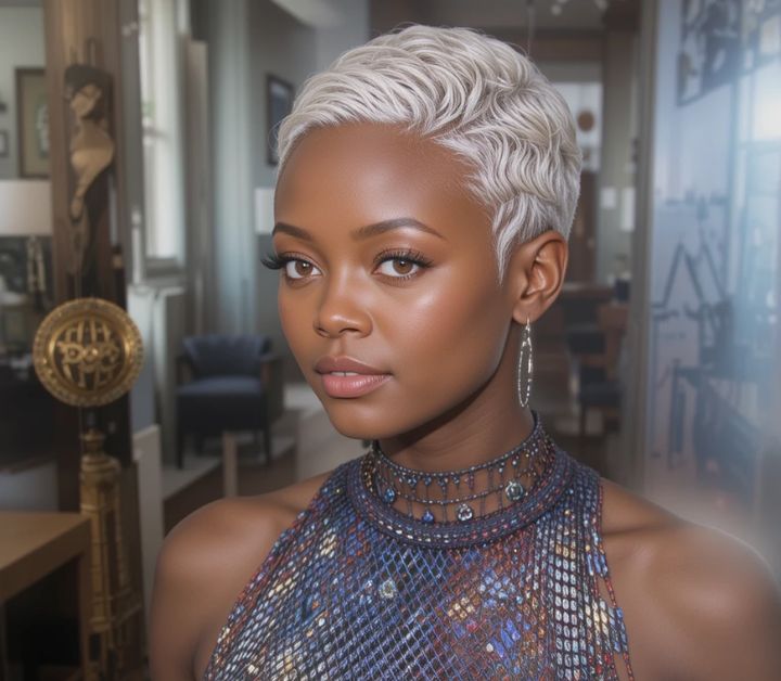 20 Stunning Short Hairstyles for Black Woman to Try in 2025 4 Trendy platinum tapered pixie cut on stylish Black woman.