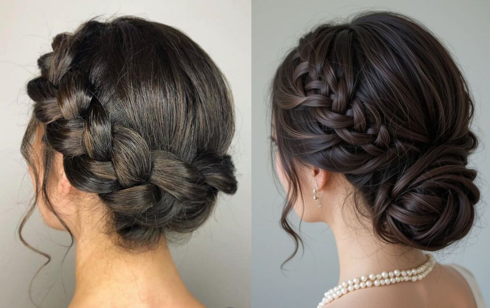 Twisted crown hairstyle for romantic occasions