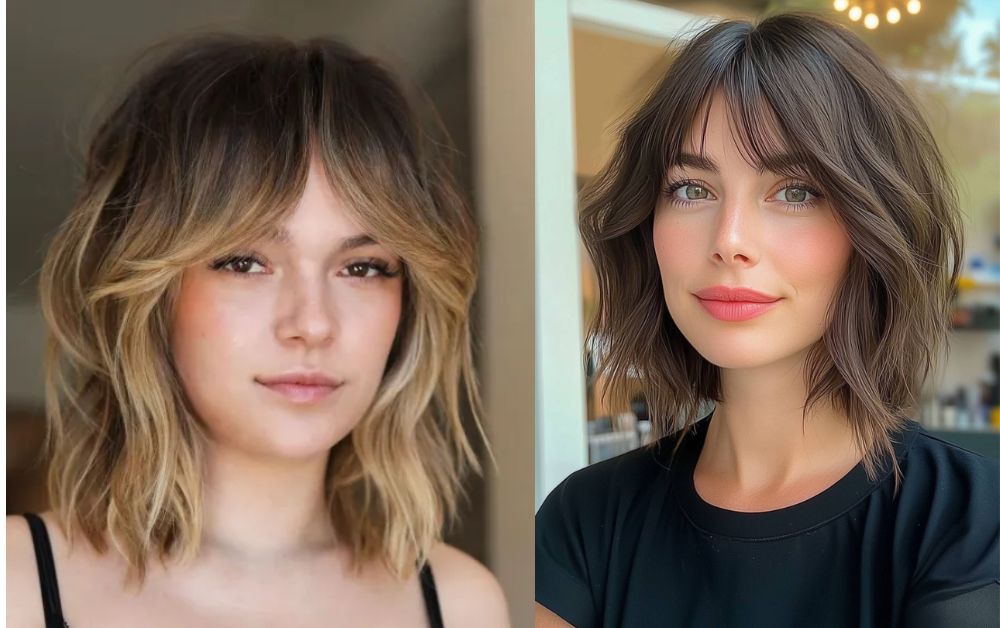 20 Trendy Styles Short Layered Haircuts With Bangs 4 Wavy lob haircut with soft curtain bangs