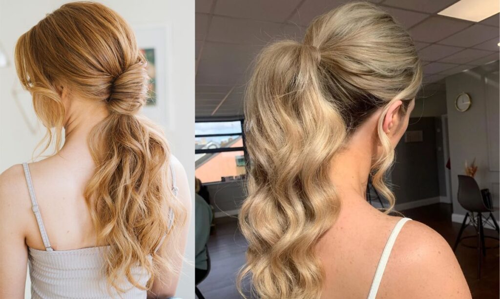 low ponytail turning into loose curls