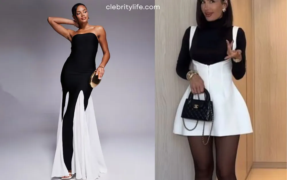 Two Styles Classic Black Dress with White Accessories 