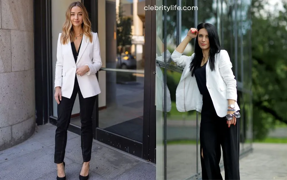 Two Styles White Blazer with Black Pants