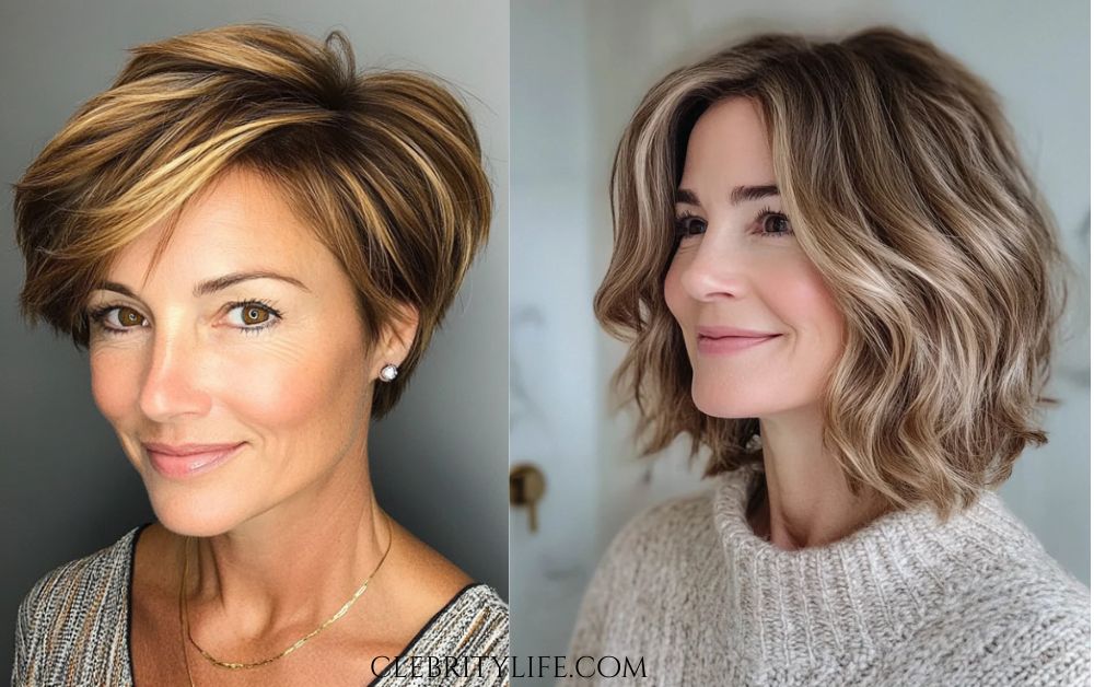 Hair for Women Over 50: Elegant Hairstyles with Style 9 Two styles for Women Over 50 Wavy Bob with Golden Highlights