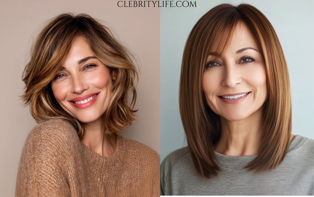 Hair for Women Over 50: Elegant Hairstyles with Style 4 Two unique Styles Women Over 50 Angled Lob in Cinnamon Brown