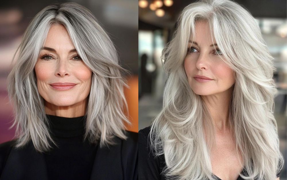 Hair for Women Over 50: Elegant Hairstyles with Style 3 Women Over 50 Long Layered Cut with Silver Highlights