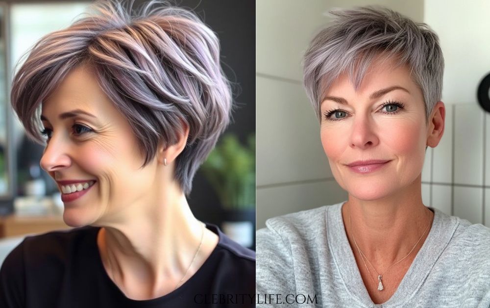 Hair for Women Over 50: Elegant Hairstyles with Style 13 Women Over 50 Modern Pixie with Lavender Undertones 1