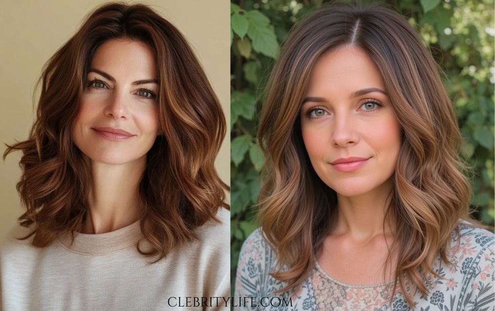 Hair for Women Over 50: Elegant Hairstyles with Style 7 Women Over 50 Shoulder-Length Layers in Chestnut Ombre lovely two styles