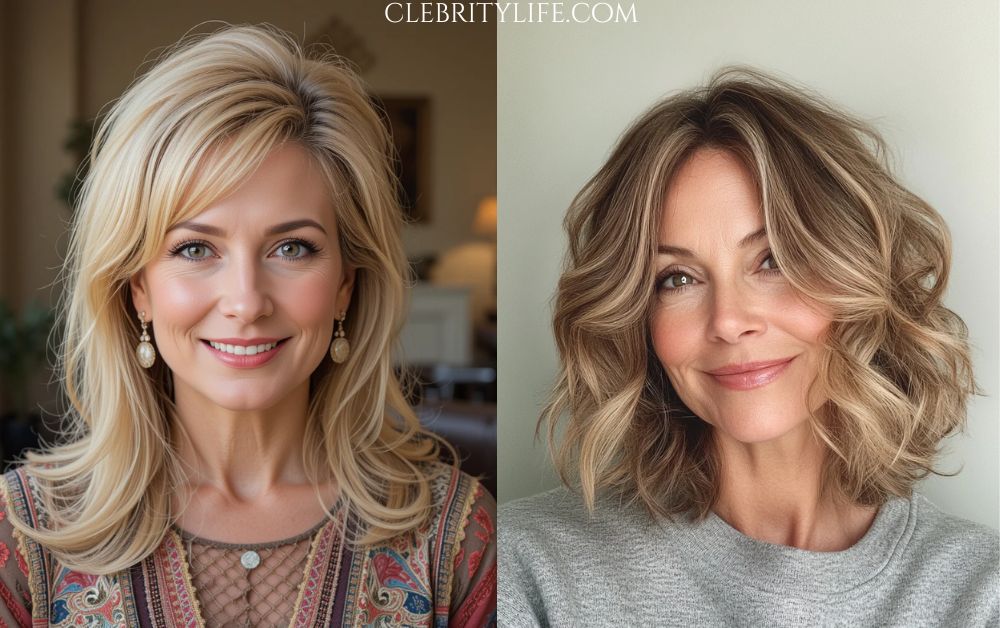 Hair for Women Over 50: Elegant Hairstyles with Style 23 women over 50 Retro-Inspired Flip in Honey Blonde