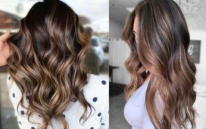 Dark brown hair with light brown highlights