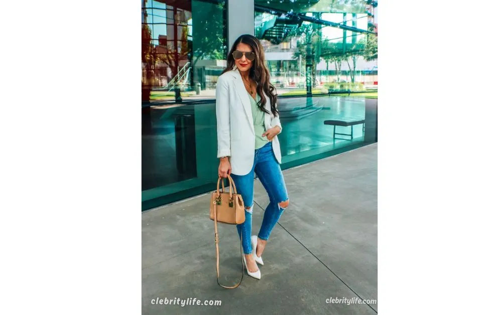 Classic Blue Jeans with a White Blazer look