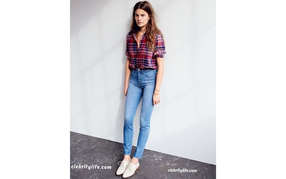 High-Waisted Jeans with Tucked-In Blouses women look
