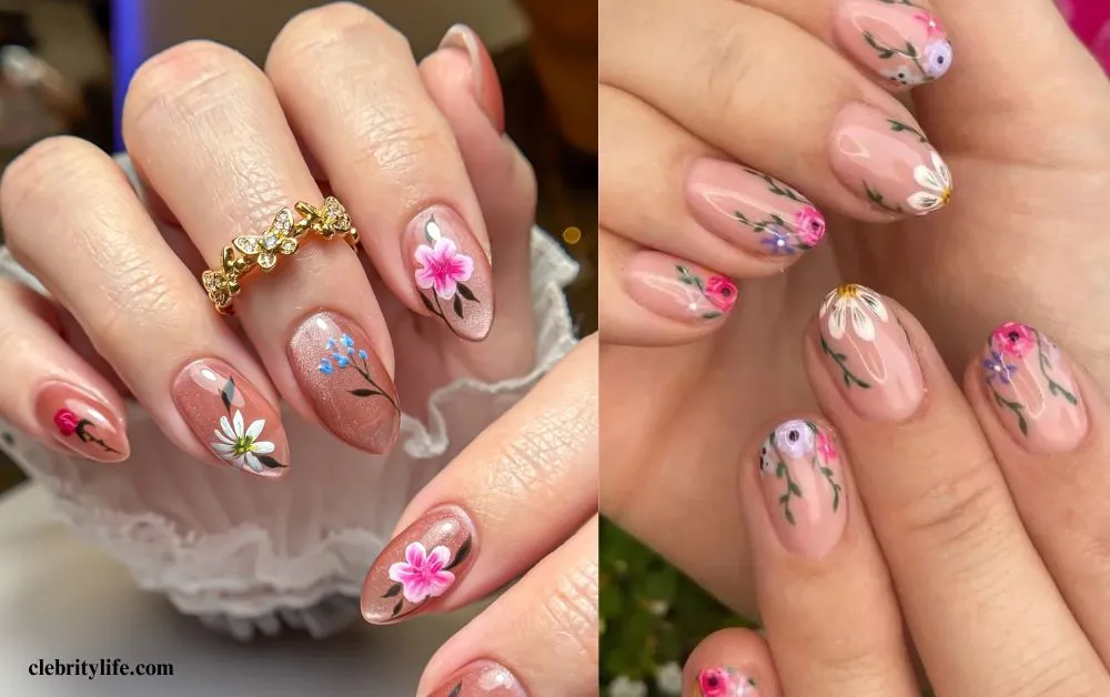 Top 10 Stunning Nail Design Ideas for Every Occasion 5 Two Delicate Floral Nail Design with Fresh Charm