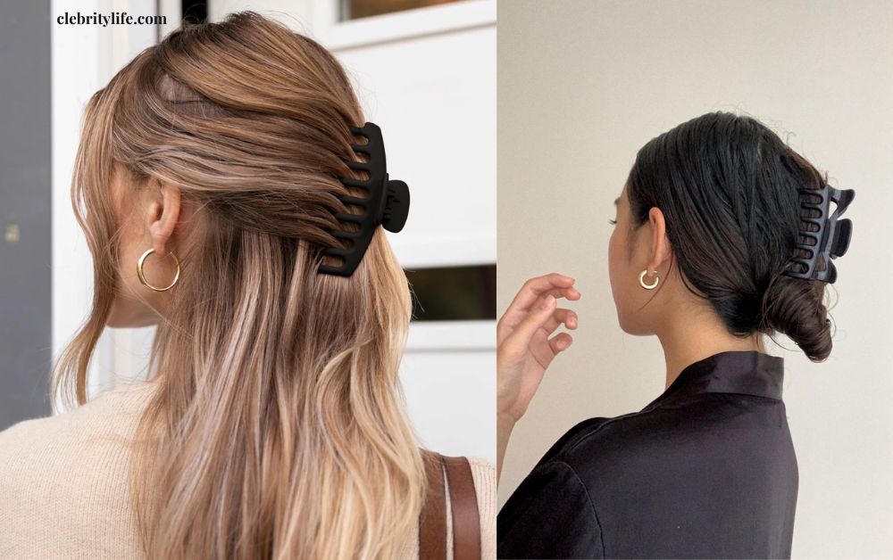 Elegant & Easy Claw Clip Hairstyles for Every Hair Type 11 Two Sleek Back Claw Clip Styles